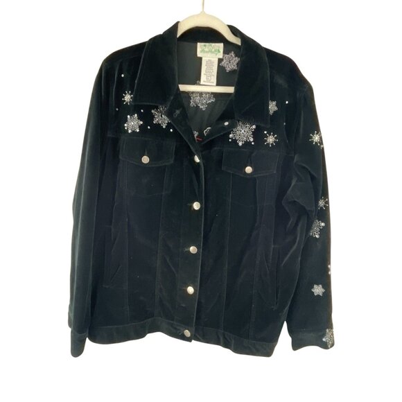 The Quacker Factory Women's Festive Snowman Velvet Jacket Embroidered Size L - Picture 1 of 6